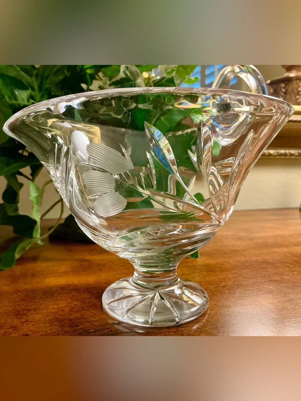 Vintage Clear Etched Crystal Gravy Bowl